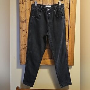 Topshop Mom Washed Black Double Button Tapered Jeans  Size W30 x L32